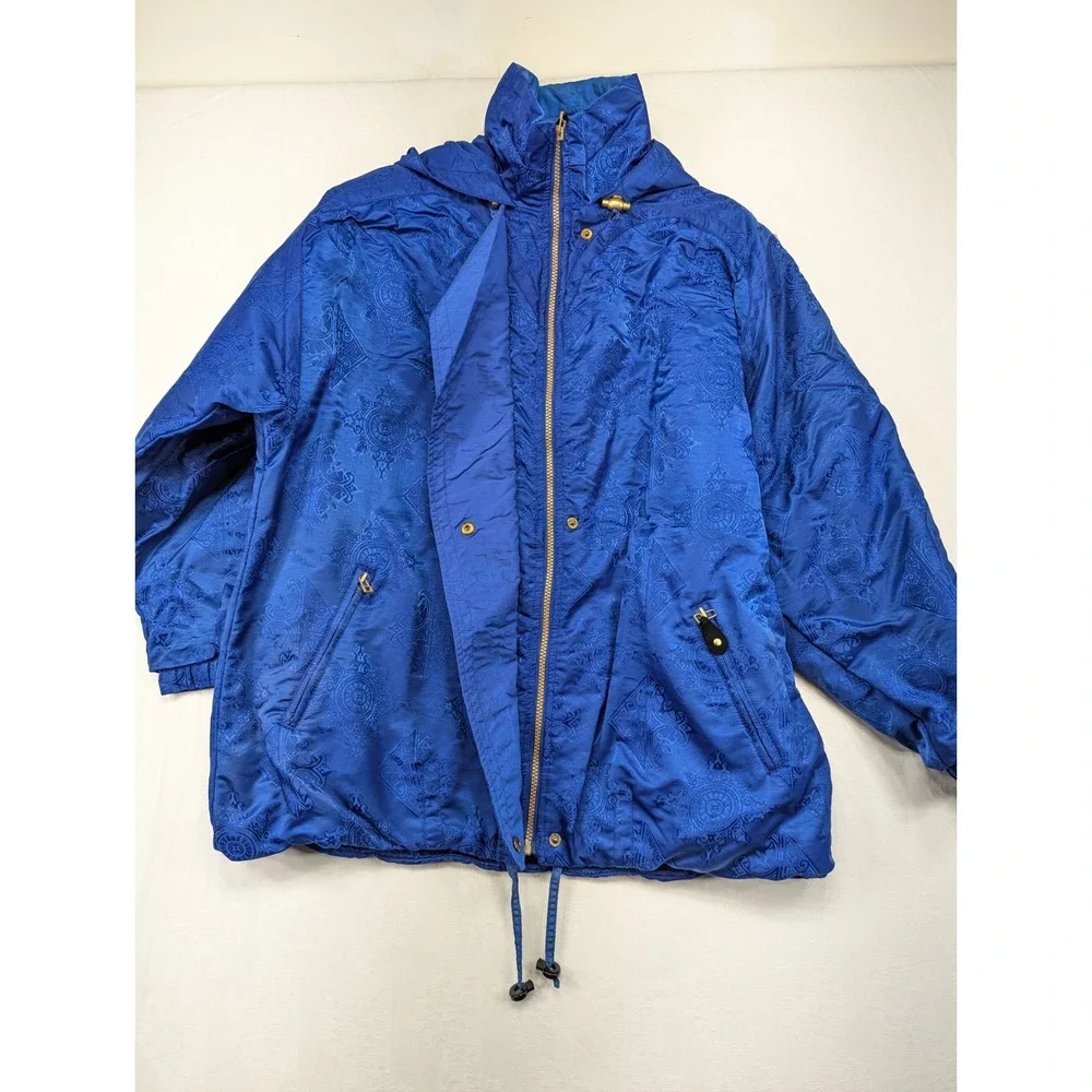 Obermeyer Royal Blue Damask‎ Pattern Hooded Ski Jacket Women's Size 12